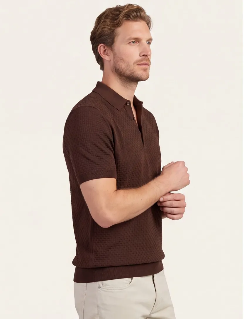 Poloshirt Cavallaro bruin structuur