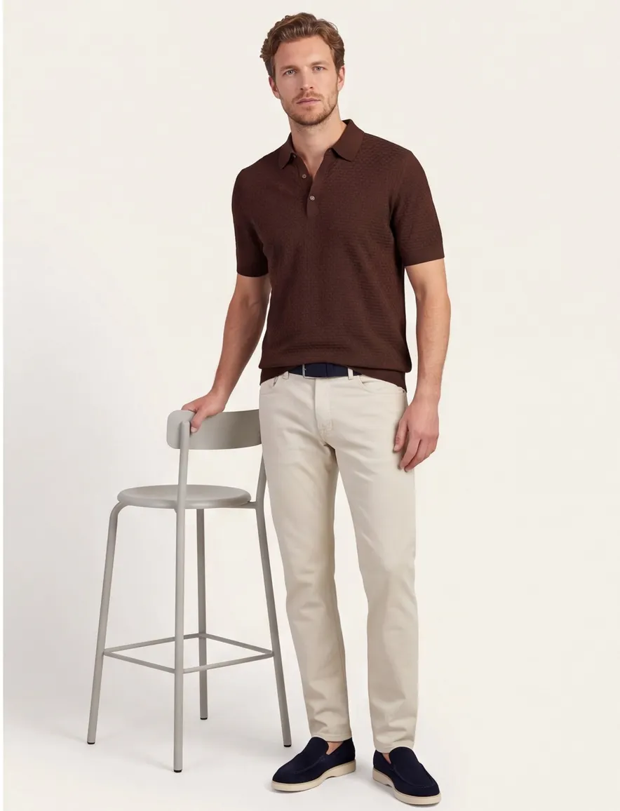 Cavallaro poloshirt bruin met structuur