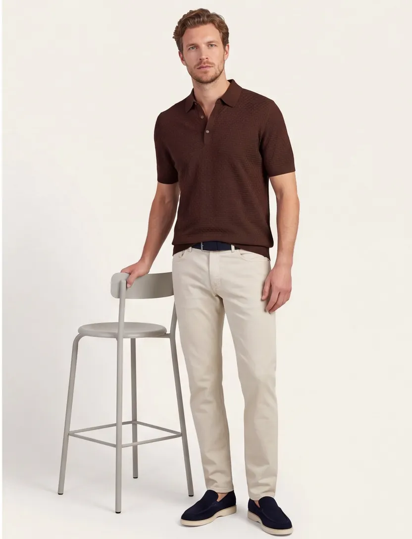 Poloshirt Cavallaro bruin structuur
