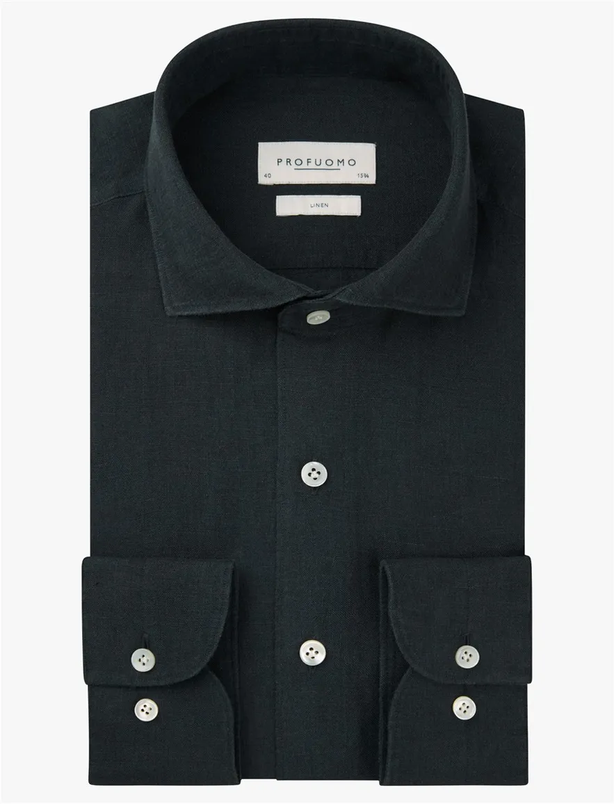 Donkerblauw overhemd Profuomo Regular Fit linnen
