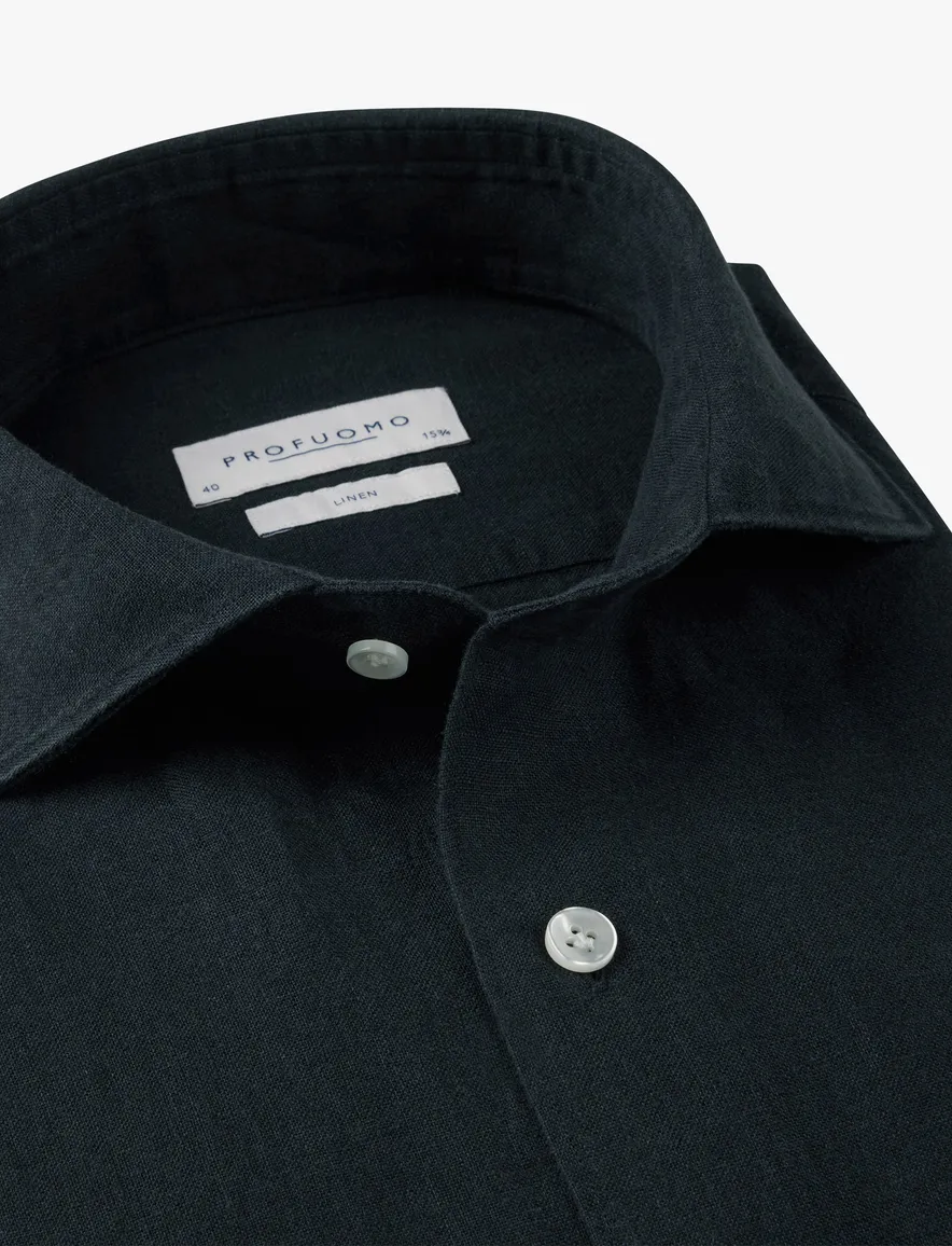 Donkerblauw overhemd Profuomo Regular Fit linnen