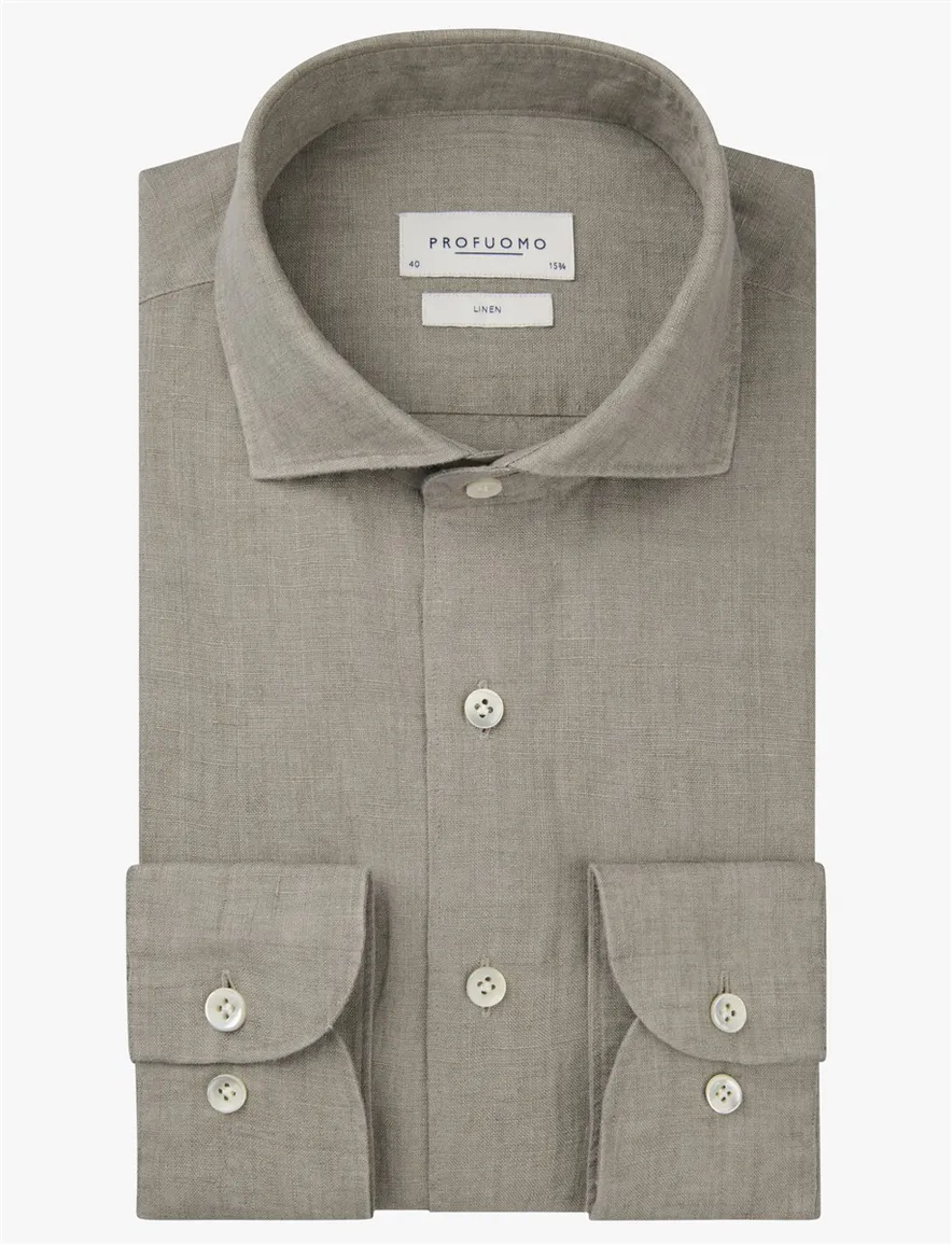 Profuomo Regular Fit overhemd beige linnen