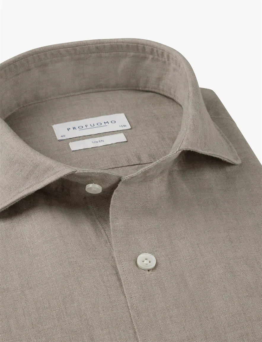 Profuomo Regular Fit overhemd beige linnen