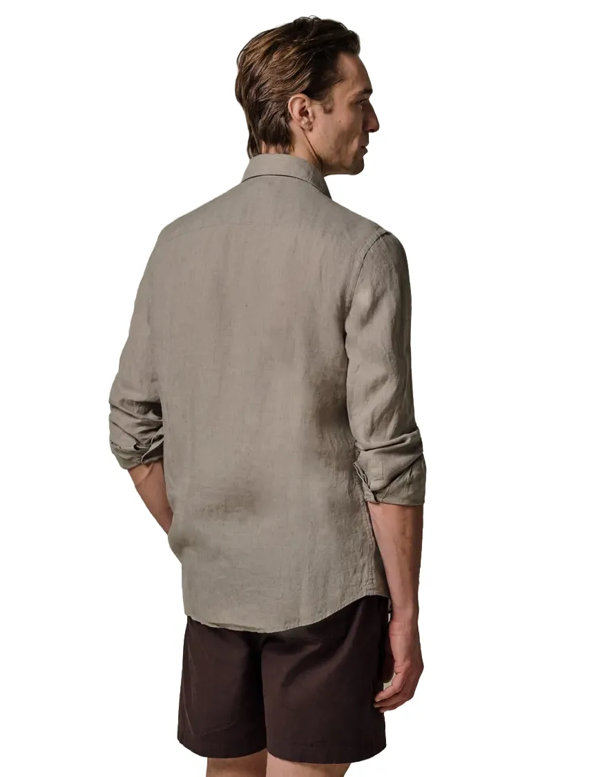 Beige overhemd Profuomo Regular Fit linnen