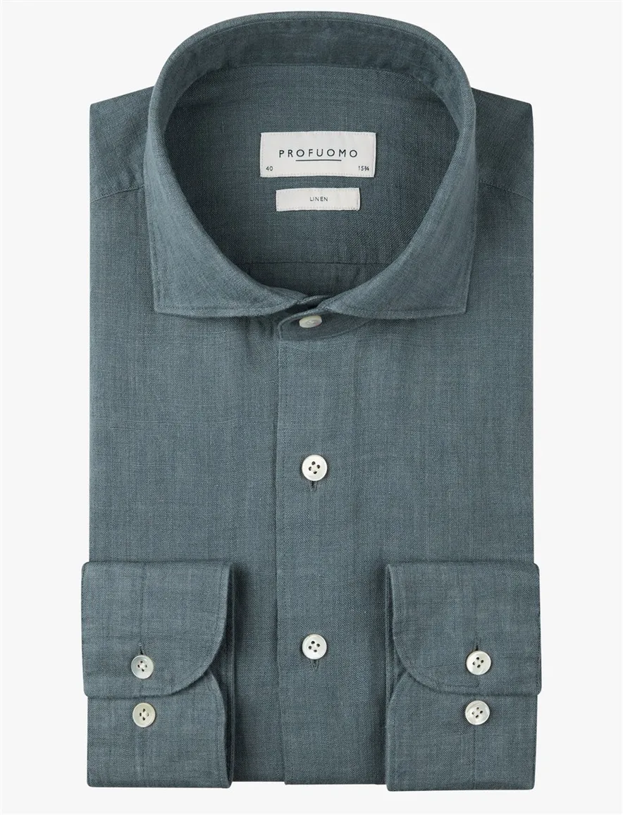 Blauw overhemd Profuomo Regular Fit linnen