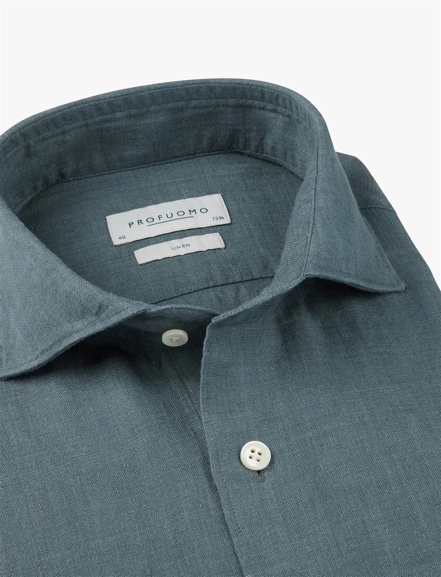 Blauw overhemd Profuomo Regular Fit linnen