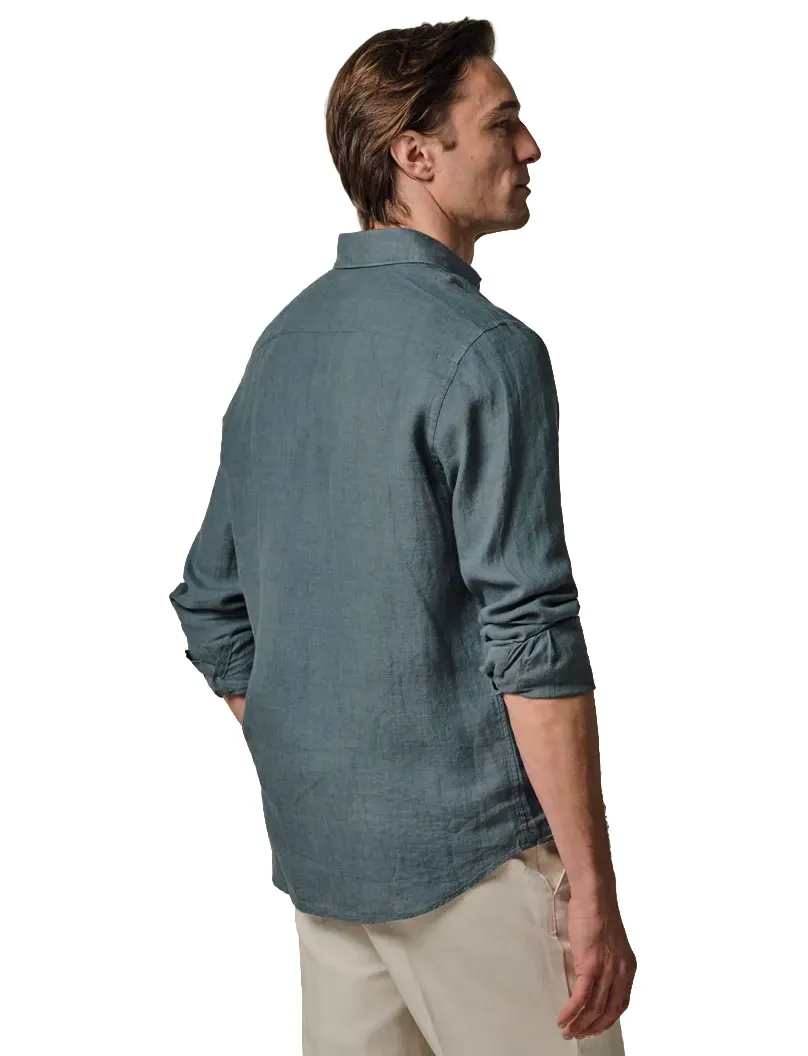 Blauw overhemd Profuomo Regular Fit linnen