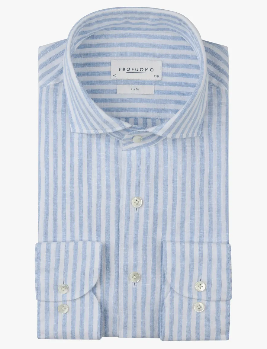 Profuomo overhemd blauw wit gestreept linnen