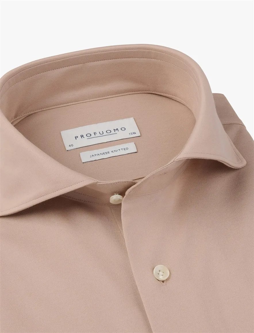 Profuomo Japanese Knitted overhemd roze cutaway boord