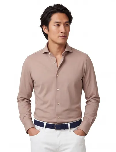 Profuomo Overhemd Profuomo roze Japanese knitted cutaway boord