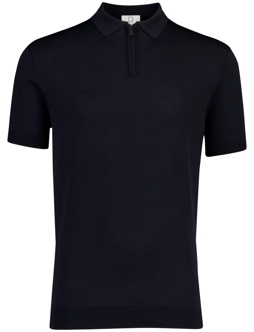 Navy polo Born with Appetite Dan katoen rits gebreid