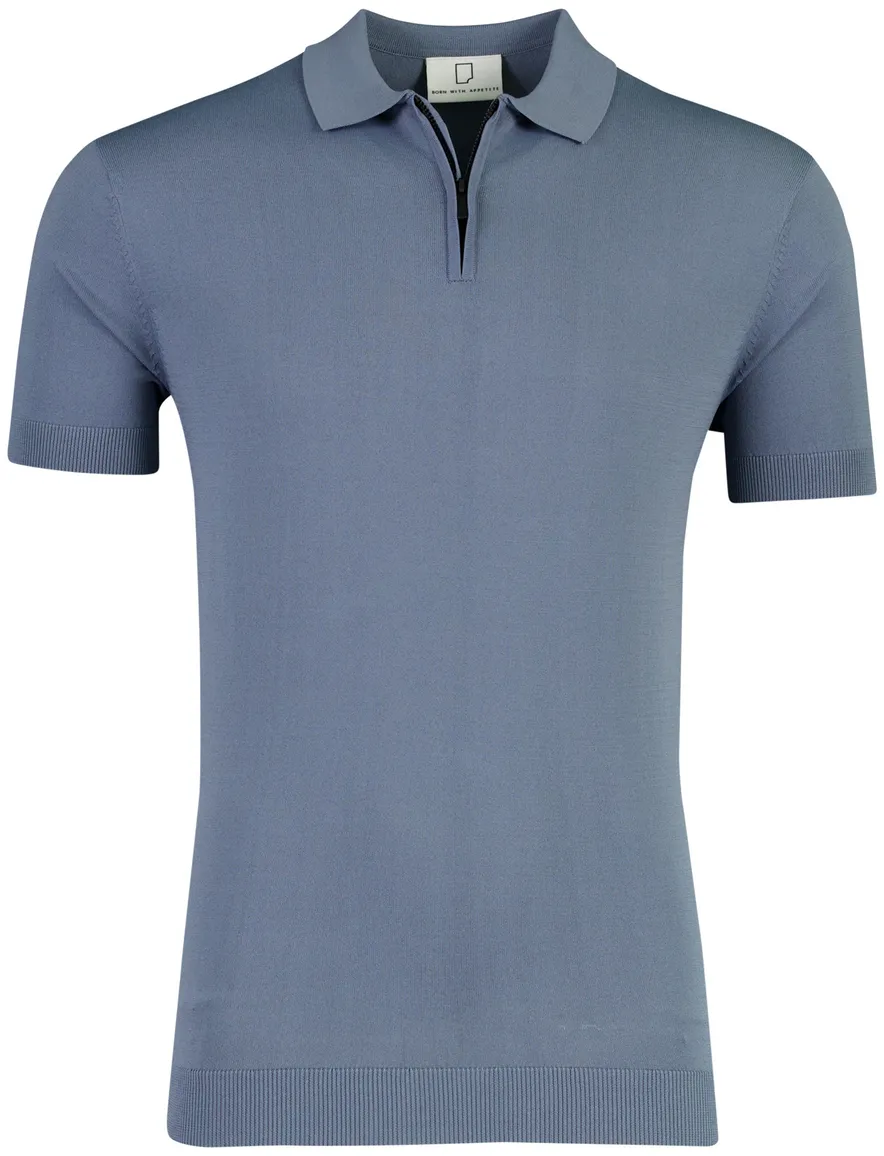 Born With Appetite polo ritssluiting blauw korte mouw