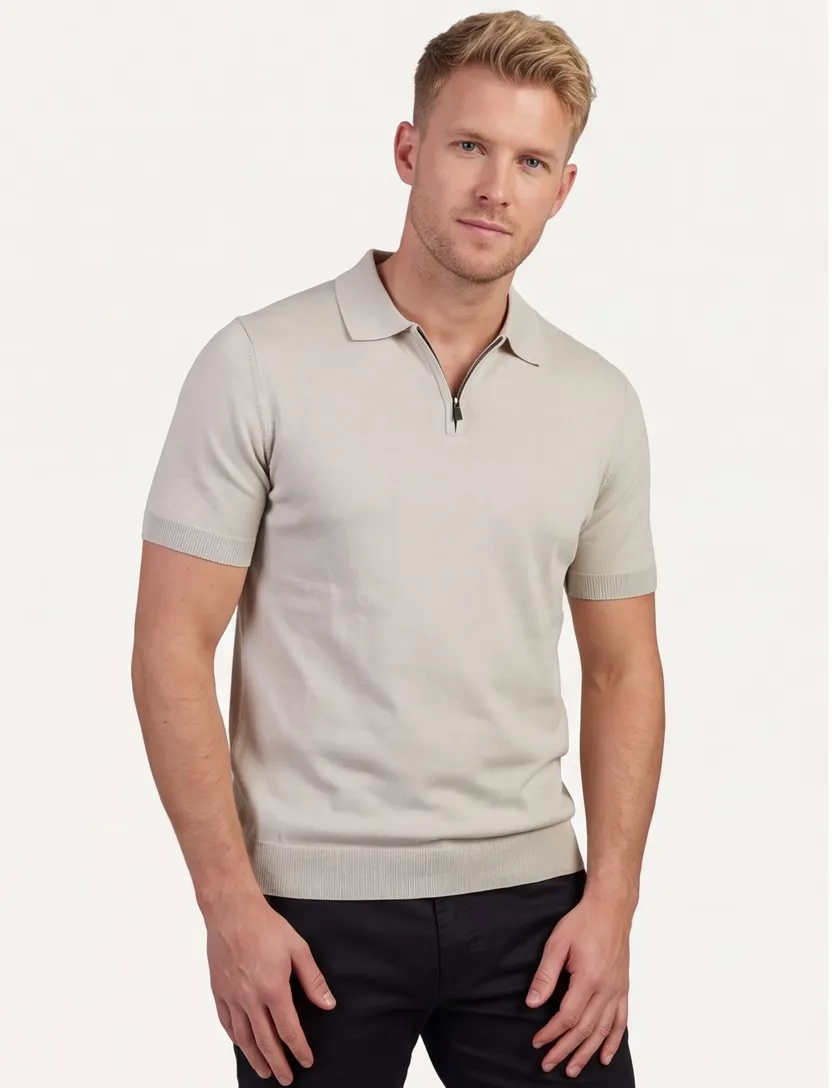 Poloshirt Born with Appetite poloshirt grijs rits slim fit