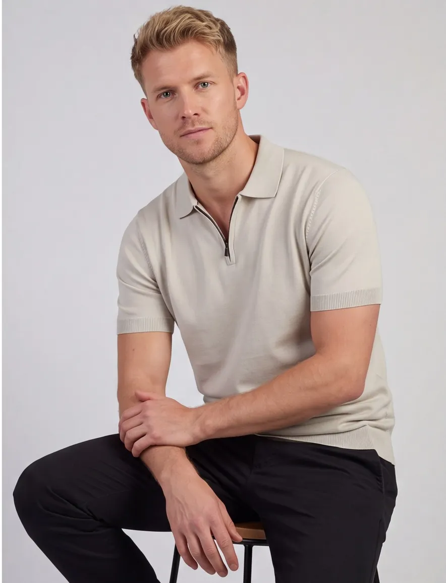 Grijs poloshirt Born with Appetite slim fit korte mouw