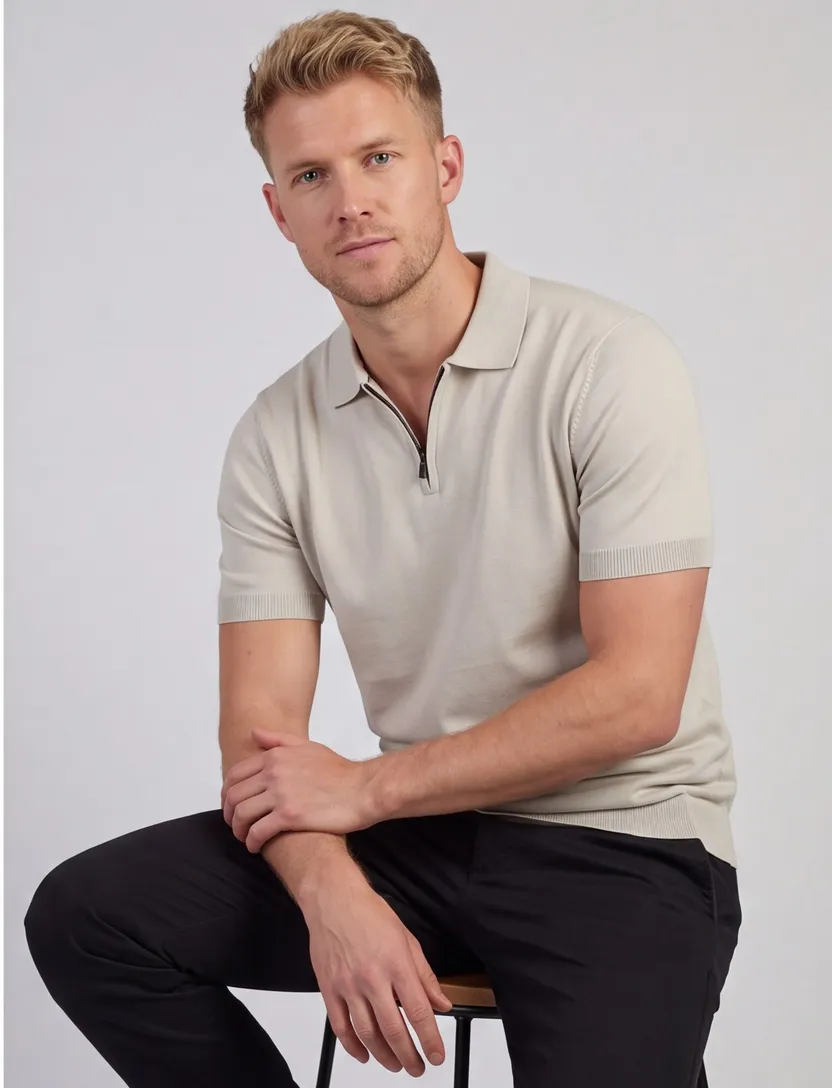 Poloshirt Born with Appetite poloshirt grijs rits slim fit