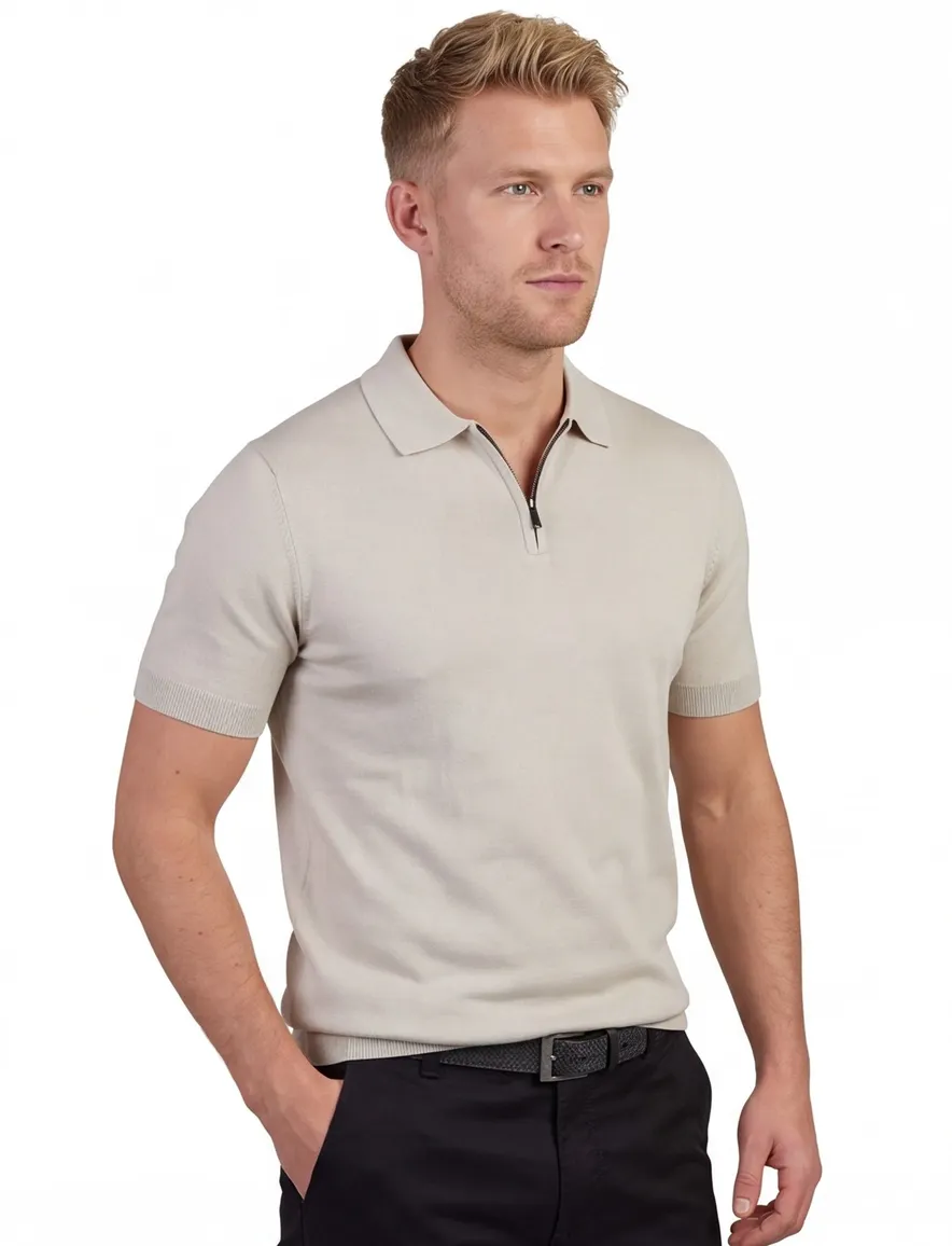 Grijs poloshirt Born with Appetite slim fit korte mouw