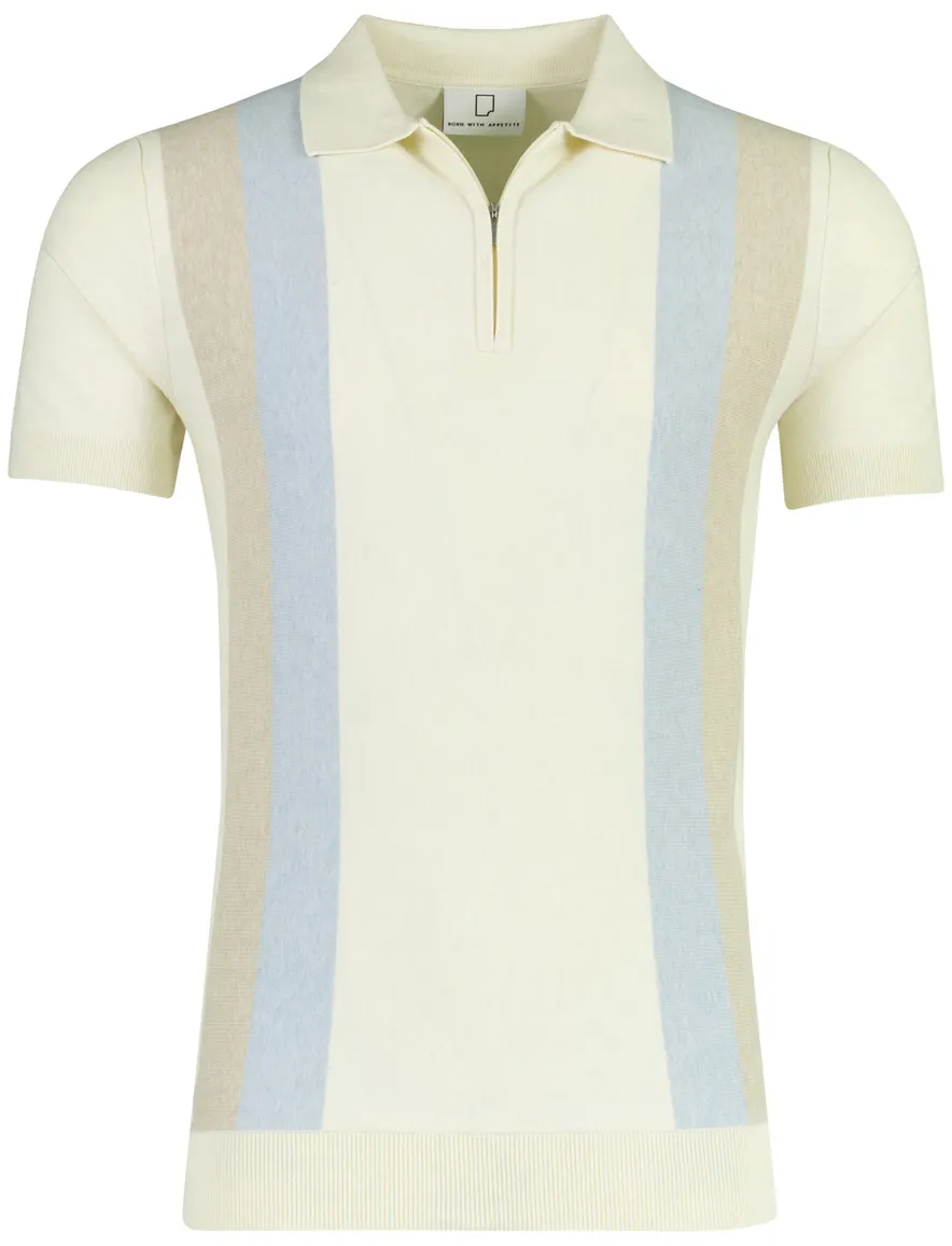 Born with Appetite polo met rits creme strepen
