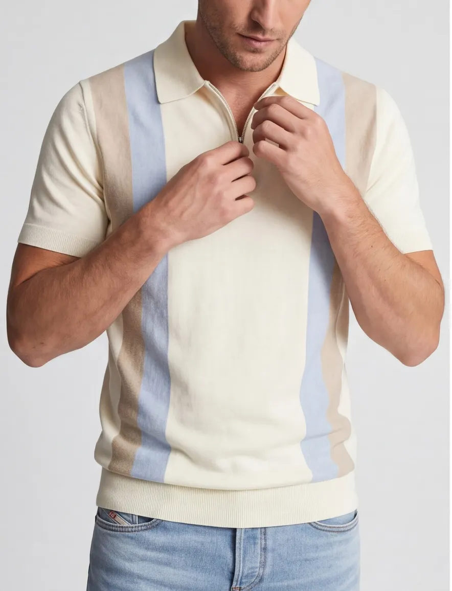 Born with Appetite polo met rits creme strepen