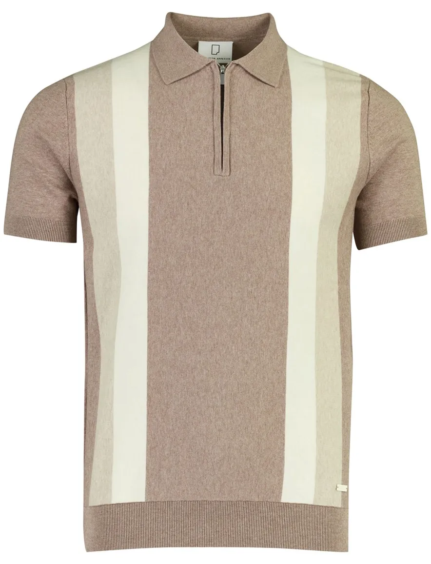 Born with Appetite Austin knitted polo bruin gestreept