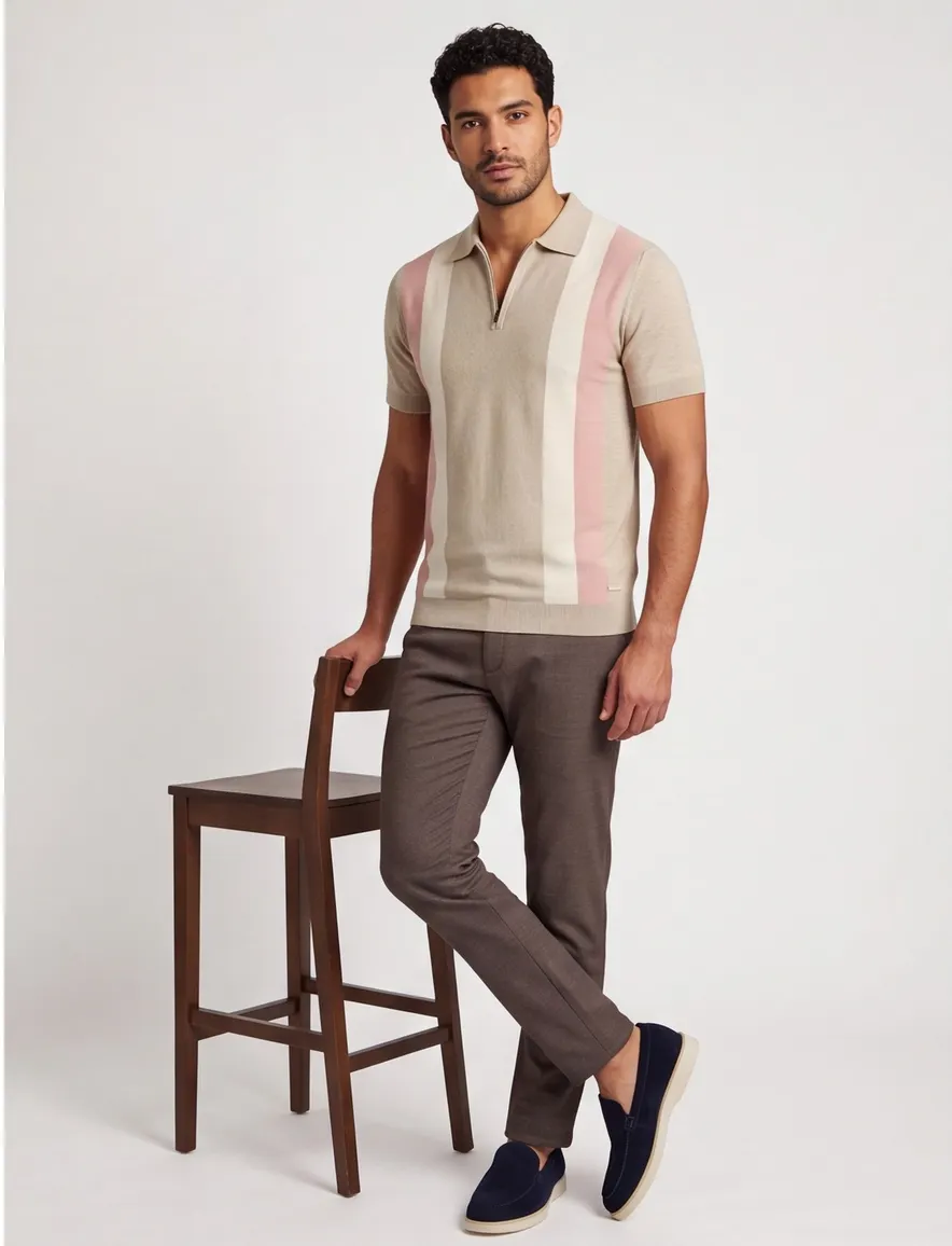 Born with Appetite Austin knitted polo beige roze