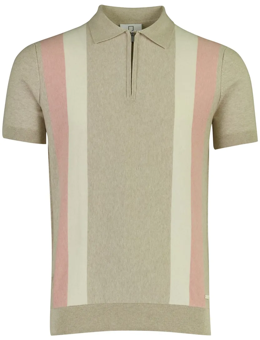 Beige polo Born with Appetite Austin rits gestreept
