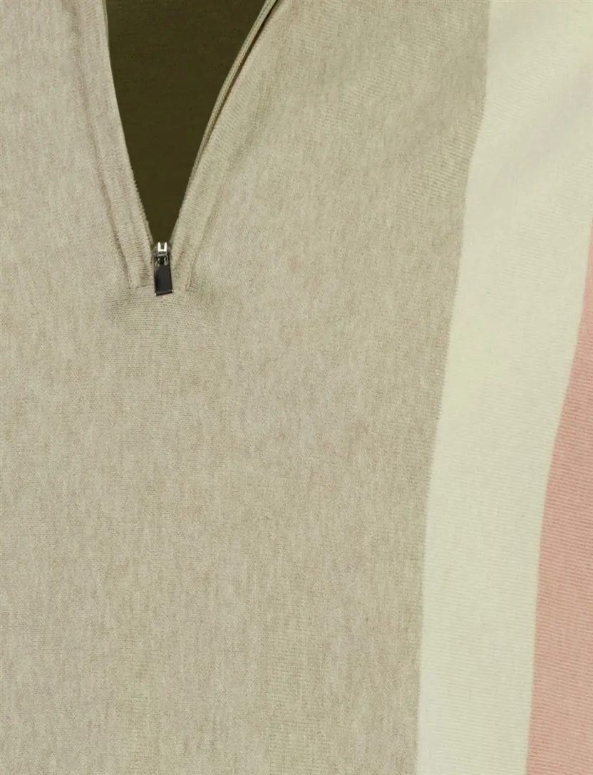 Beige polo Born with Appetite Austin rits gestreept