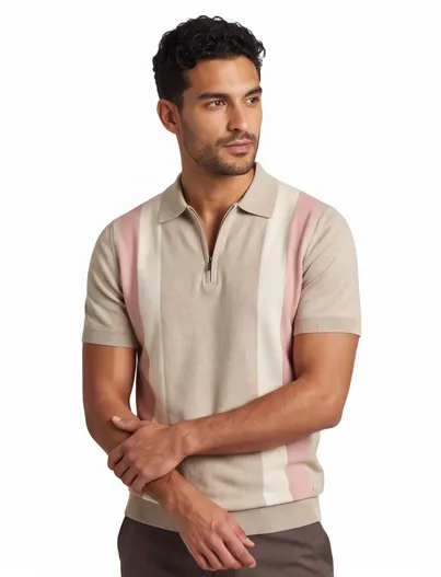 Born With Appetite Born with Appetite Austin knitted polo beige gestreept