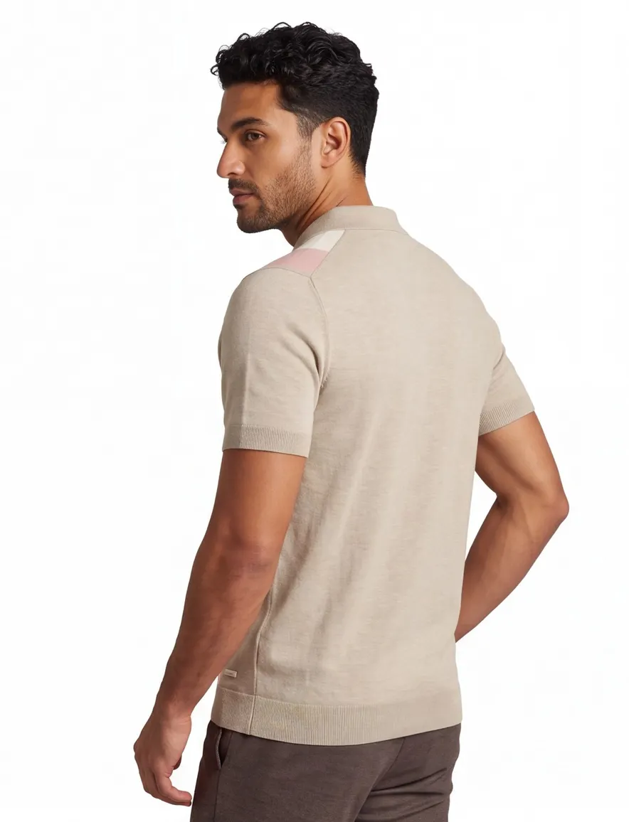 Born with Appetite Austin knitted polo beige gestreept