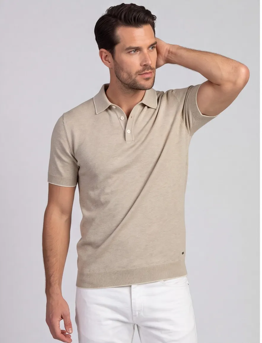 Poloshirt Scotland Blue beige gemêleerd katoen