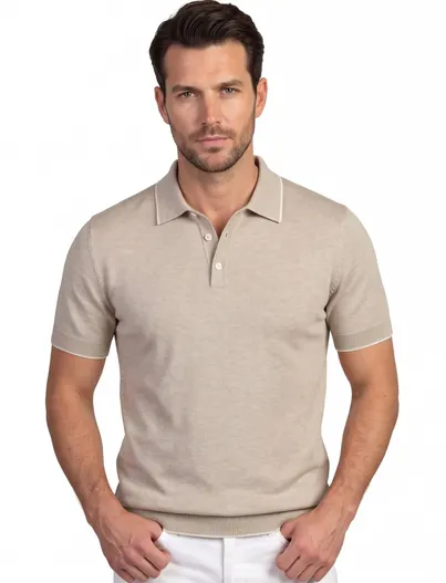 Scotland Blue Poloshirt Scotland Blue beige gemêleerd katoen
