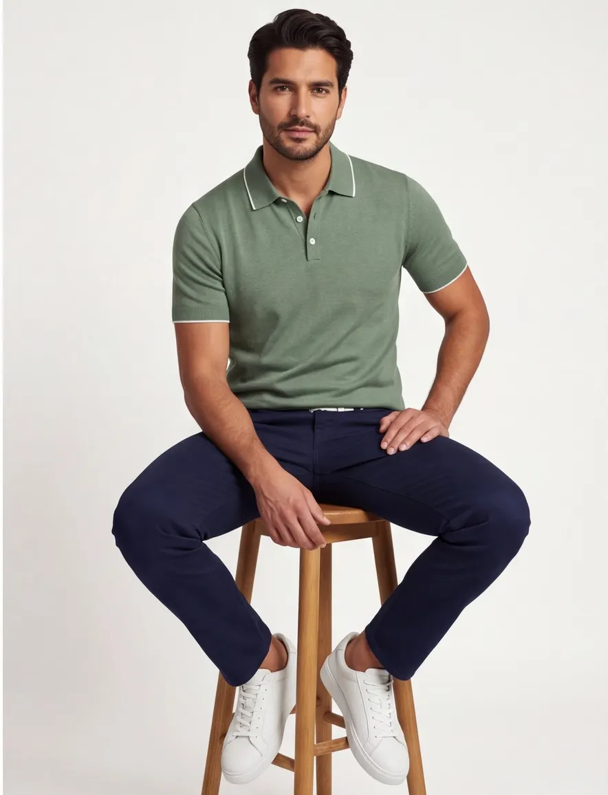Poloshirt Scotland Blue groen gemêleerd katoen