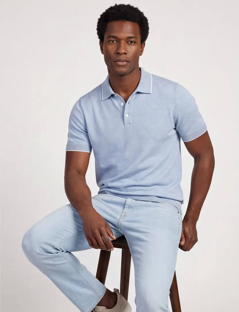 Scotland Blue poloshirt lichtblauw gemêleerd 100% katoen