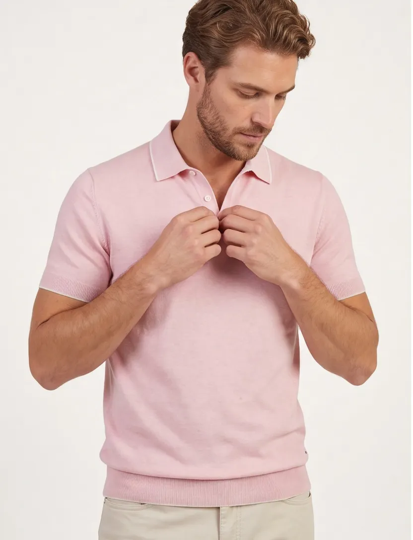 Poloshirt Scotland Blue roze gemêleerd katoen normale fit