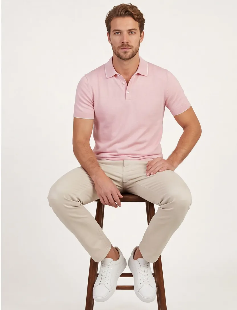 Poloshirt Scotland Blue roze gemêleerd katoen normale fit