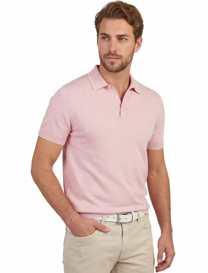 Poloshirt Scotland Blue roze gemêleerd katoen normale fit