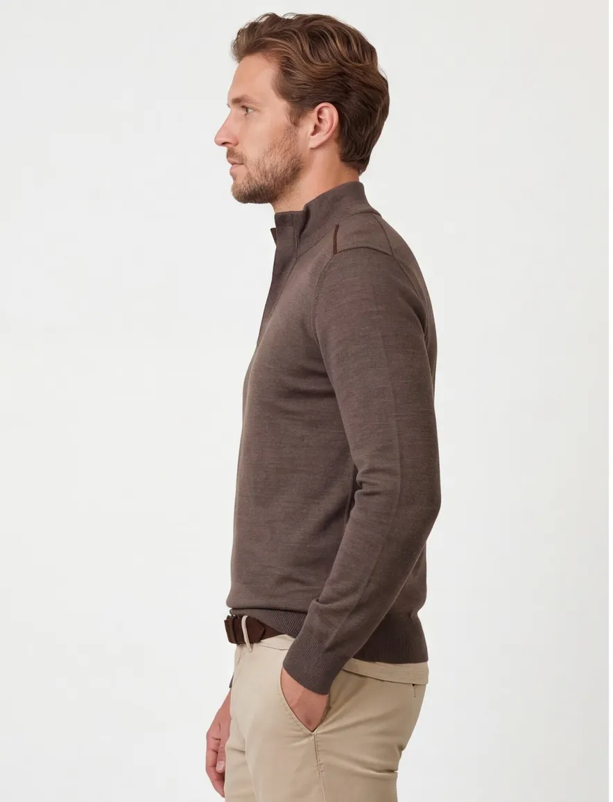 Paul & Shark sweatvest halfzip bruin