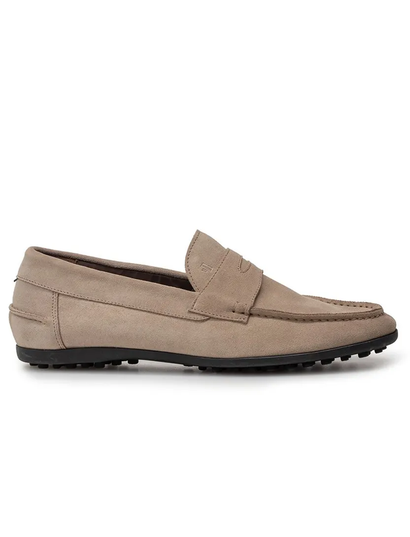 Suede Van Bommel loafer lichtbruin met zwarte zool