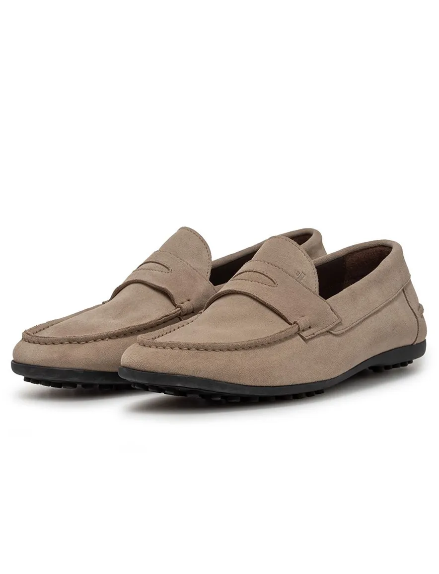 Loafer Van Bommel suede lichtbruin zool noppen