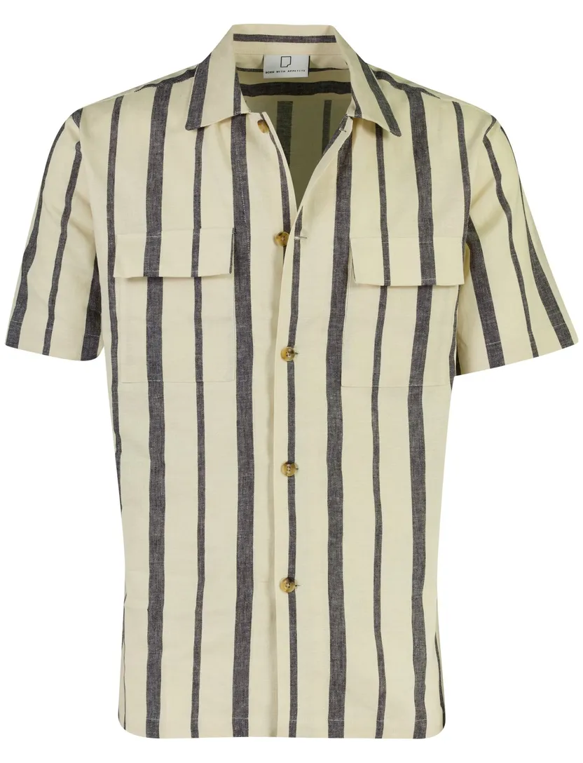 Poloshirt linnen beige gestreept Born With Appetite doorknoop