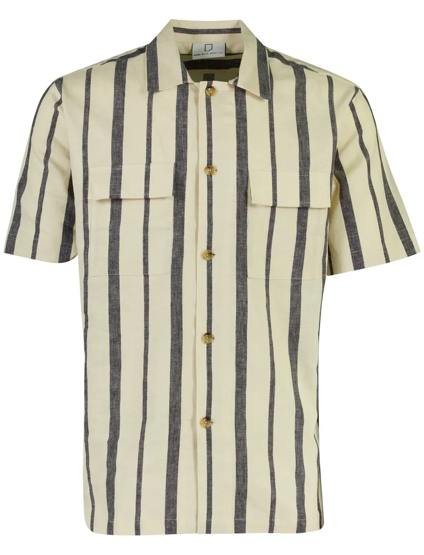 Poloshirt linnen beige gestreept Born With Appetite doorknoop