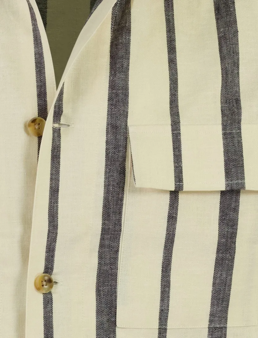 Poloshirt linnen beige gestreept Born With Appetite doorknoop