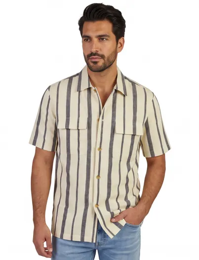 Born With Appetite Poloshirt Born With Appetite beige gestreept linnen
