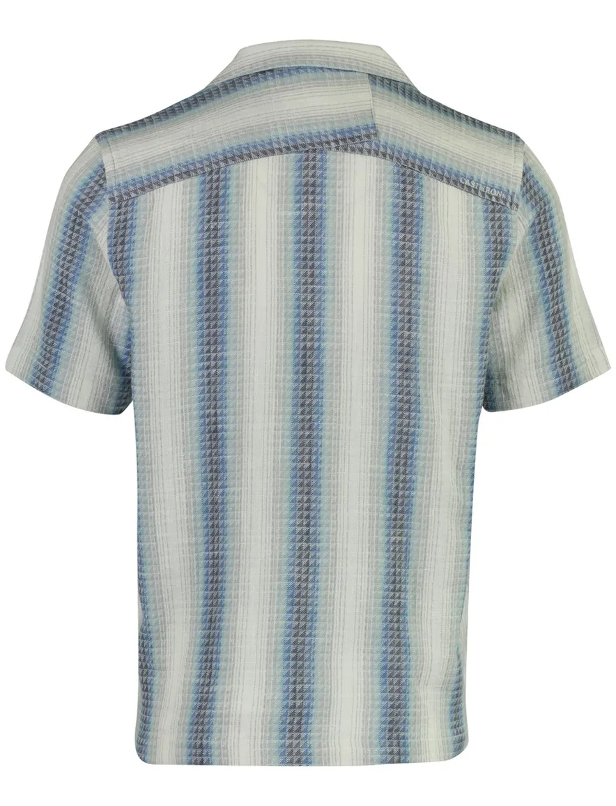 Cast Iron overhemd korte mouw gestreept grijs blauw reverskraag