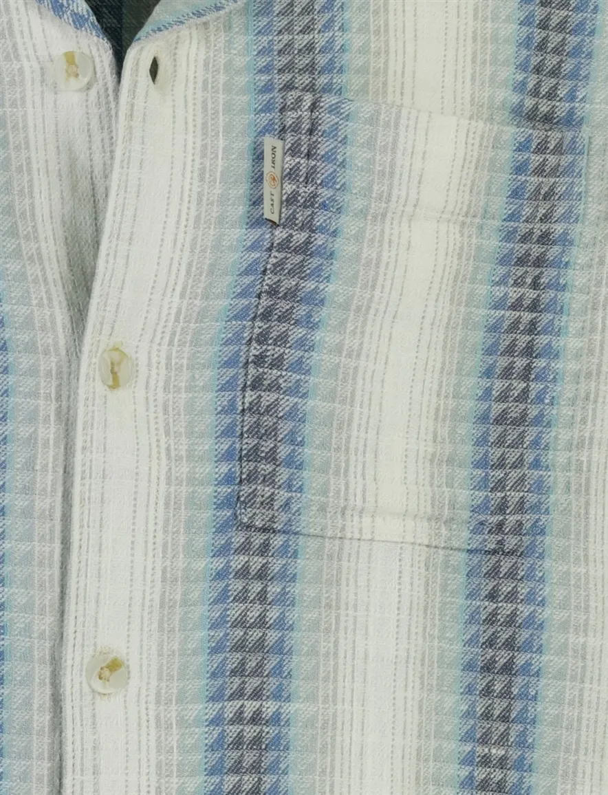 Cast Iron overhemd korte mouw gestreept grijs blauw reverskraag