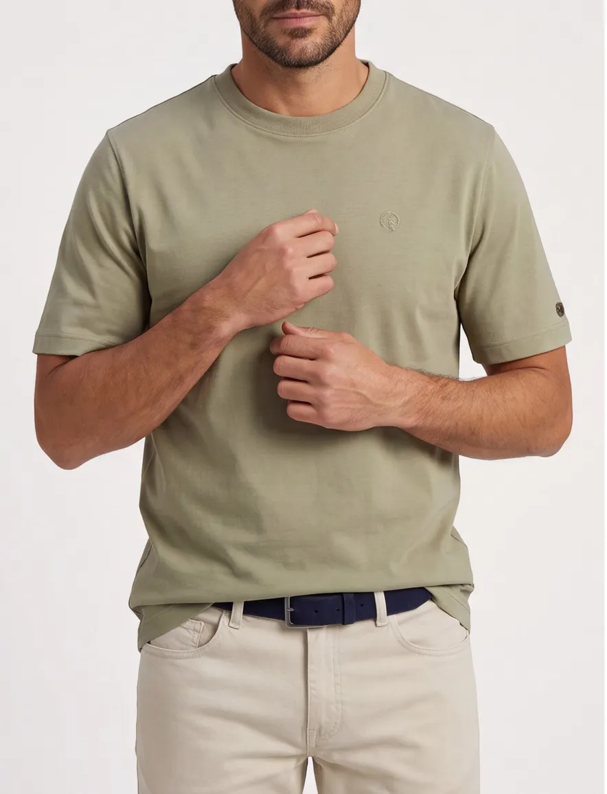 Groen T-shirt ronde hals Cast Iron katoen