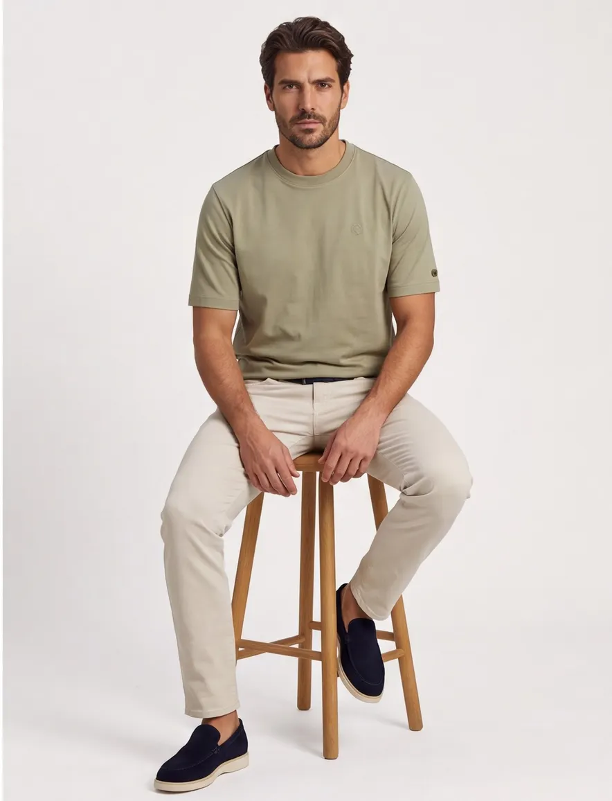 Groen T-shirt ronde hals Cast Iron katoen