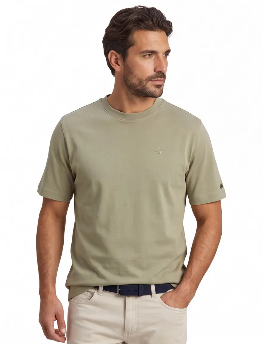 Groen T-shirt ronde hals Cast Iron katoen
