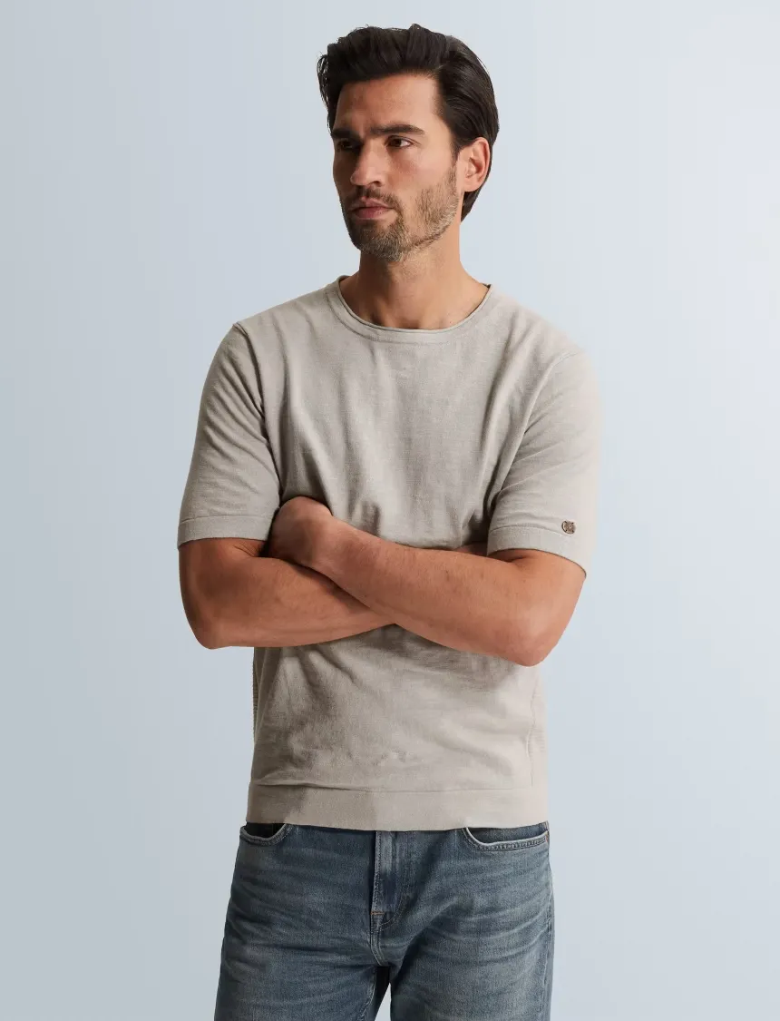 Cast Iron T shirt beige katoen & linnen