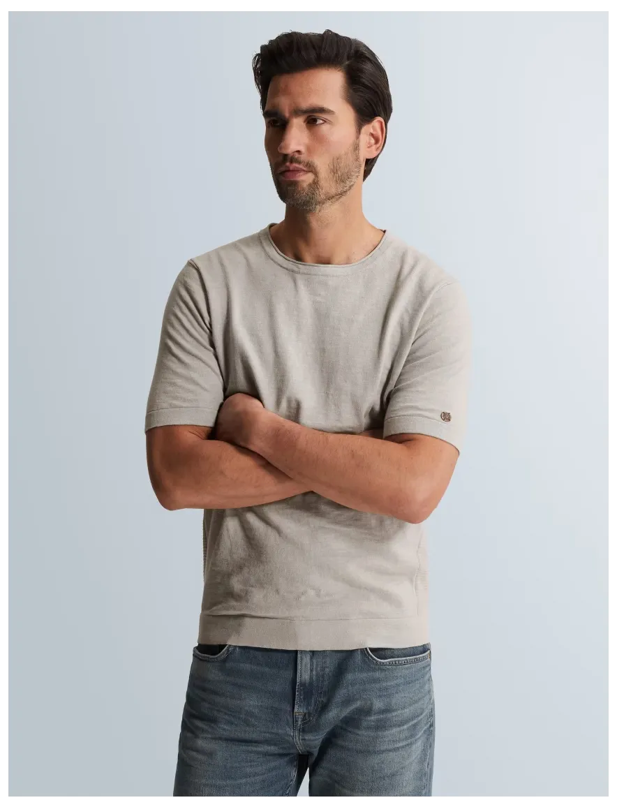 Cast Iron T shirt beige katoen & linnen
