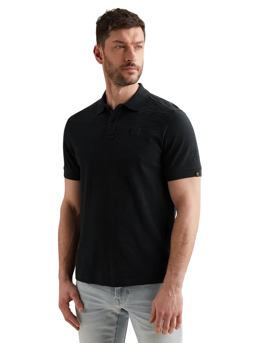 Zwarte poloshirt PME Legend structuurtje 2 knoops
